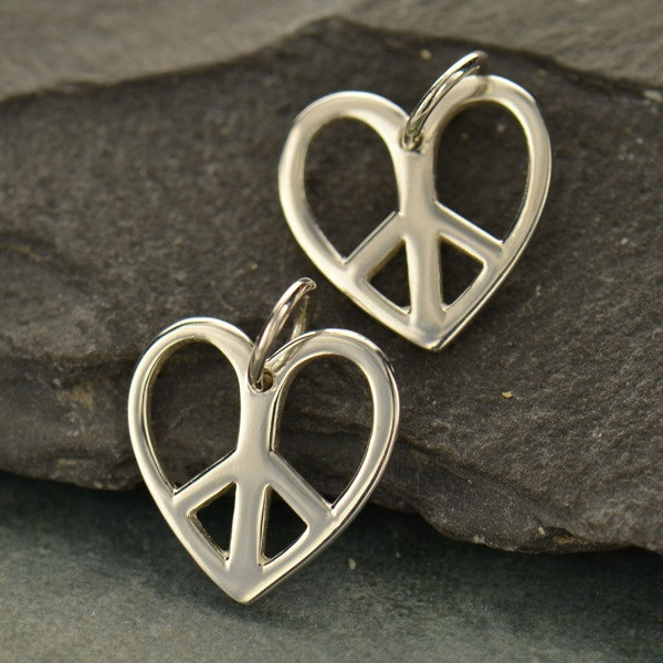 Sterling Silver Heart and Peace Sign Charm - C653