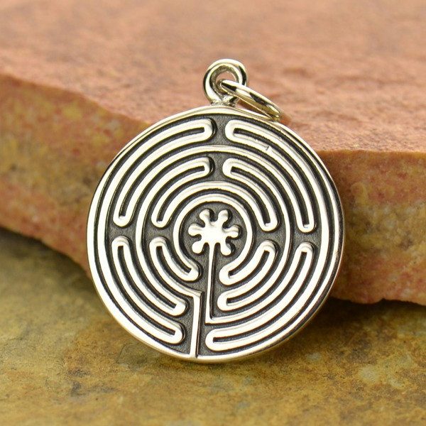 Sterling Silver Labyrinth Pendant - C1539, Yoga Charms,  Spiritual Transformation