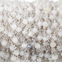 Moonstone 3mm Sterling Silver Hand Wrapped Chain, Sold by Ft.