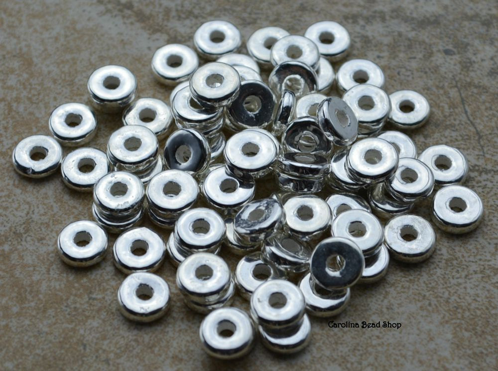 Spacers Mykonos Beads Greek Beads - CR3, 8mm Bright Silver, Silver Dipped Beads