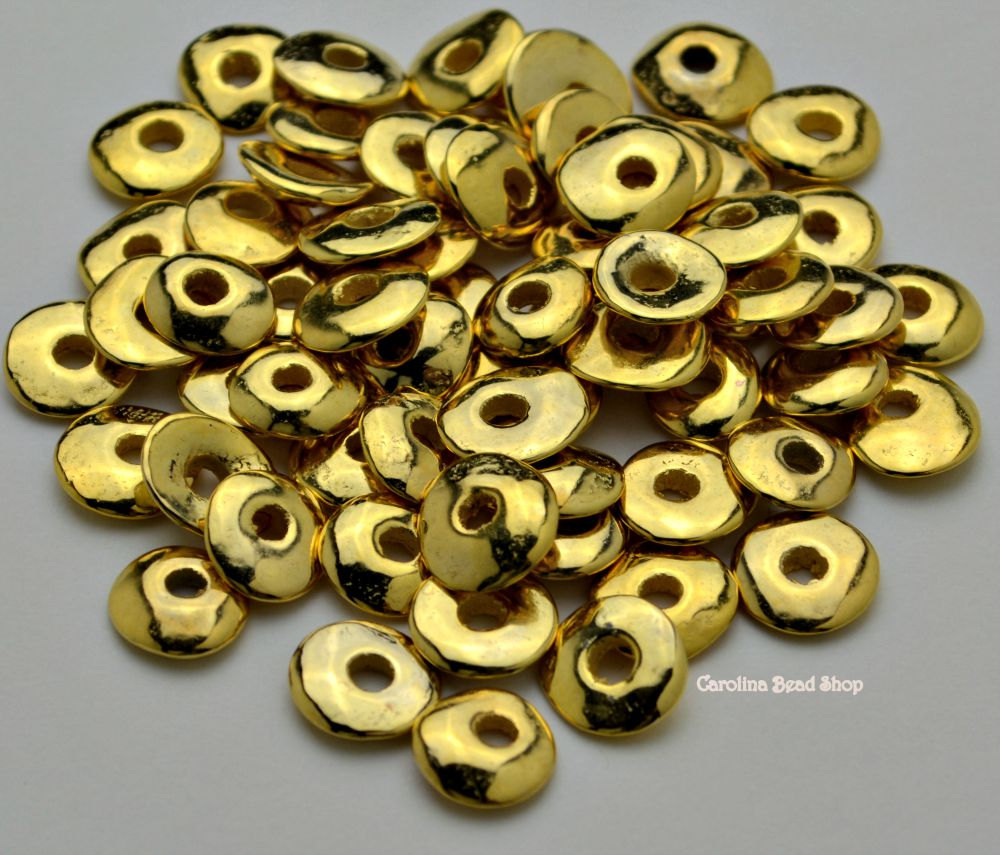 10 Mykonos Cornflake - 9-10mm Gold - Greek Casting Beads - 24 Karat Gold -  Bright Gold, Gold Dipped Beads