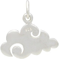 Sterling Silver Flat Plate Cloud Charm -  C1616, Joyfulness, Cheer, Cumulus Clouds, Celestial