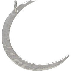 Hammered Crescent Moon Charm Large Sterling Silver - C3021, Celestial Charms
