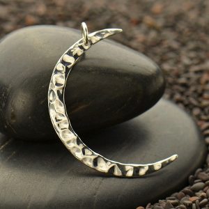 Hammered Crescent Moon Charm Large Sterling Silver - C3021, Celestial Charms