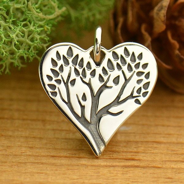 Etched Tree of Life Heart Charm - Ancestry, Family, Children, Heirloom Charms