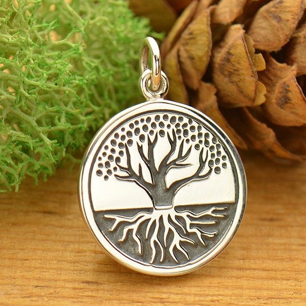 Etched Tree of Life with Roots Charm - Sterling Silver, C1671, Ancestry, Family, Children, Heirloom Charms, Gift for Loved One or Friend
