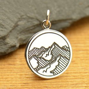 Etched Mountain Range Pendant - C1663, Hiking, Nature Charms, Vacation & Travel Charms, Ski Charms