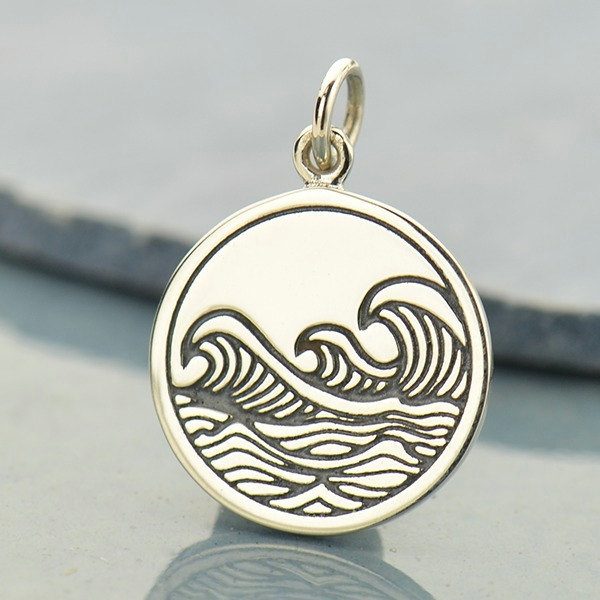 Etched Ocean Waves Pendant Sterling Silver - C1661, Beach, Nautical, Ocean, Surfer, Sealife, Gift for Beach Lover