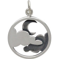 Moon and Cloud Pendant - C1642, Sterling Silver, Celestial Charms, Crescent Moon, Clouds