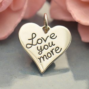 Love You More Heart Charm - C1686, Stamped Word Charms