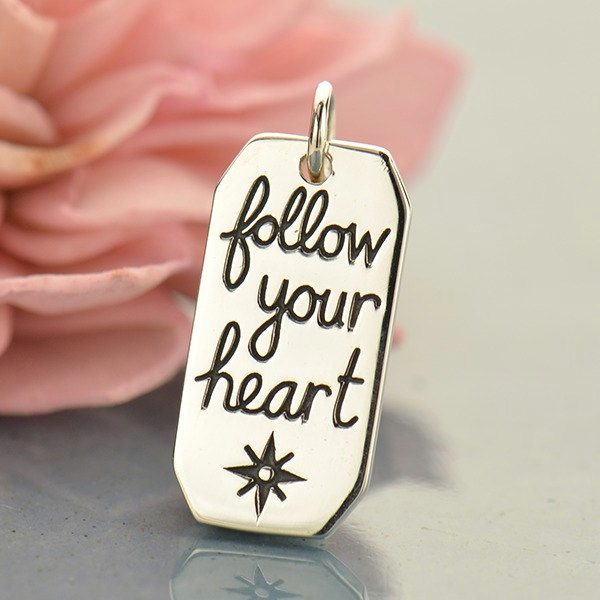 Follow Your Heart Compass Charm - C1689, Inspirational Charms, Love, Harmony, Journey Within