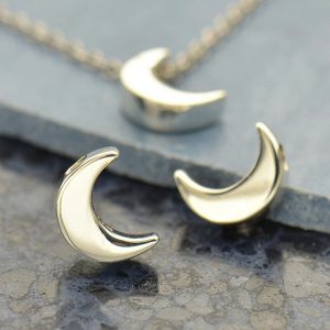 Small Silver Plated Bronze Moon Bead  -  CP1645, Celestial Charms