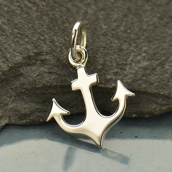 Flat Plate Anchor Charm - C1617, Sterling Silver, Nautical, Ocean, Beach, Sea life, Faith, Spiritual