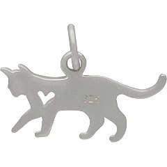 Cat Charm - Silhouetted Cutout Heart Cat Charm, C1701, Sterling Silver, Best Friend Charms, Pet Charms