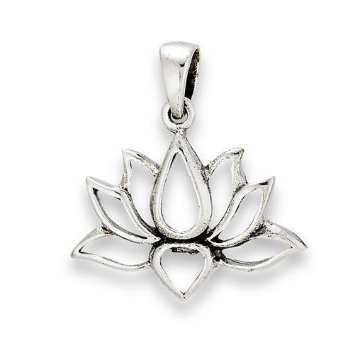 Wide Lotus Pendant - C389, Wholesale Price, Sterling Silver, Flowers, Yoga, Woodlands, Zen