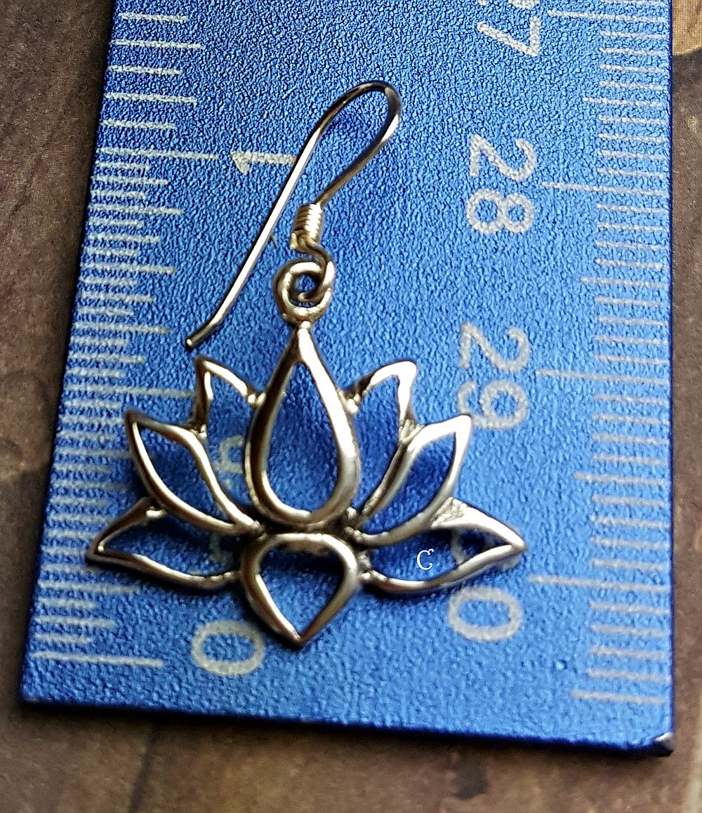 Wide Lotus Earrings - C723, Wholesale Price, Sterling Silver, Flowers, Yoga, Woodlands, Zen