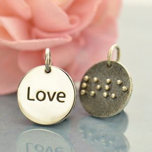 Braille Love Charm - C6010, Stamped Word Charms